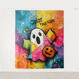 Cute Patchwork Ghost Colorful Splatter Art Wandteppich