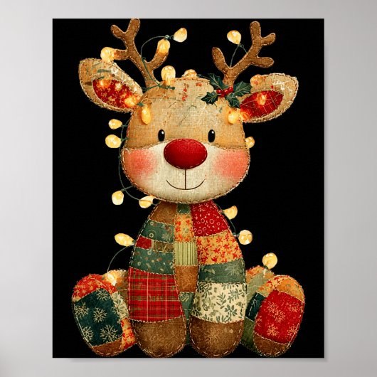 Cute Patchwork Reindeer Christmas Xmas Men Women K Poster (Vorne)