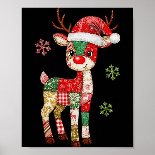 Cute Patchwork Reindeer Christmas Xmas Men Women K Poster (Vorne)