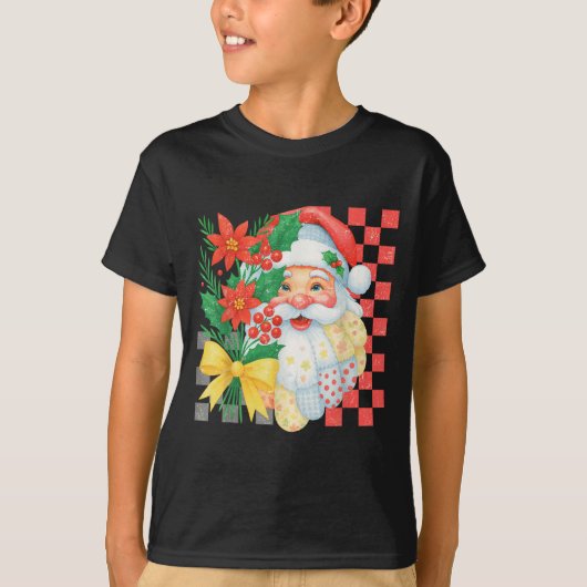 Cute Patchwork Santa Claus Christmas Holiday Women T-Shirt (Vorderseite)