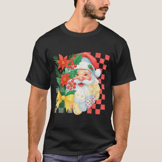 Cute Patchwork Santa Claus Christmas Holiday Women T-Shirt (Vorderseite)