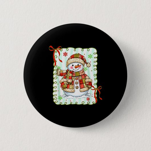 Cute Patchwork Snowman Bow Christmas Xmas Men Wome Button (Vorderseite)