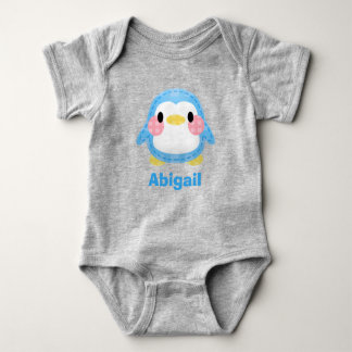 Cute Patchwork Style Penguin Art Personalised Baby Strampler