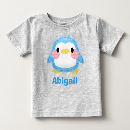 Cute Patchwork Style Penguin Art Personalised Baby T-shirt (Vorderseite)