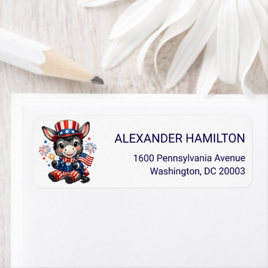 Cute Patriotic Donkey Return Address (Insitu)