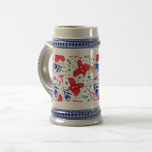 Cute pattern of birds and flowers bierglas (Vorderseite Links)