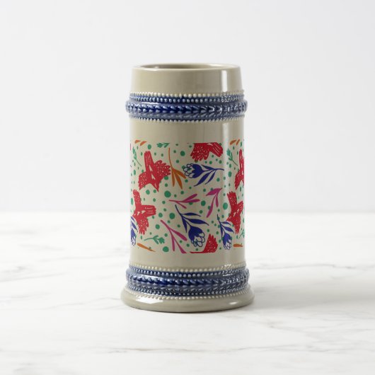 Cute pattern of birds and flowers bierglas (Mittel)