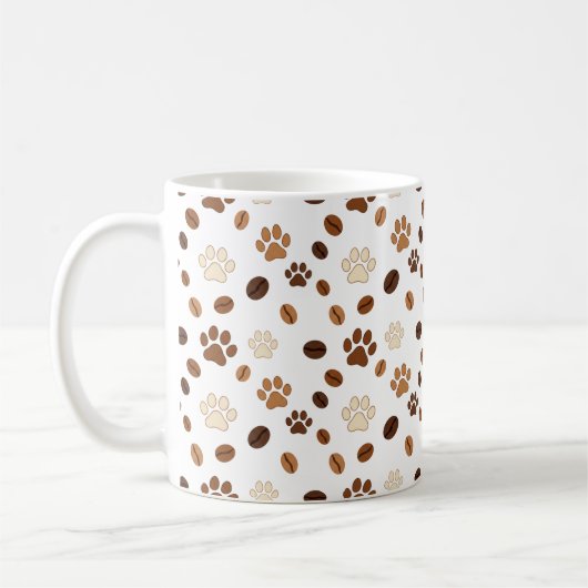Cute Paw Print and Coffee Bean Pattern Mug Kaffeetasse (Links)