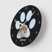 Cute Paw Print Dog Photo Custom Pet Owner Black Runde Wanduhr (Winkel)
