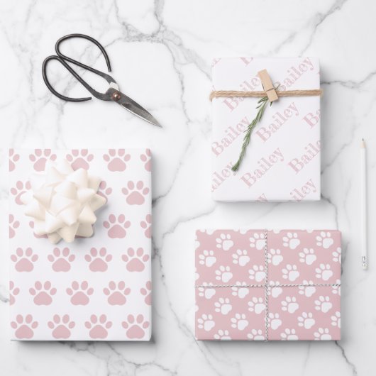 Cute Paw Prints Custom Name Wrapping Paper Sheets Geschenkpapier Set (Vorderseite)
