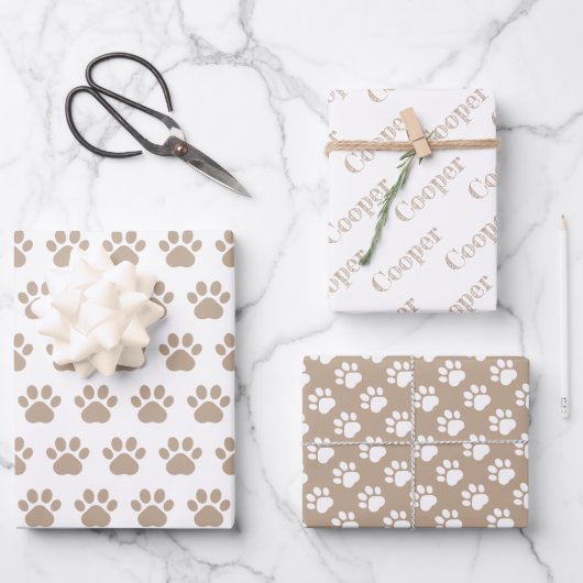 Cute Paw Prints Custom Name Wrapping Paper Sheets Geschenkpapier Set (Vorderseite)