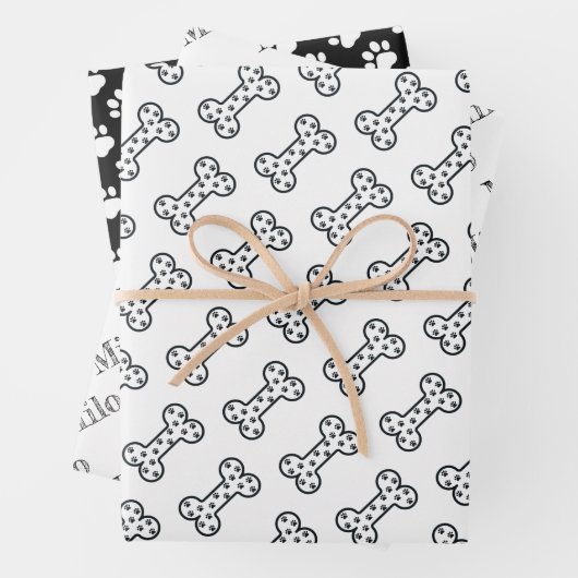 Cute Paw Prints Dog Bones Custom Name Geschenkpapier Set (Beispiel)