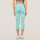 Cute Paws Pattern Mint Capri Leggings (Rückseite)