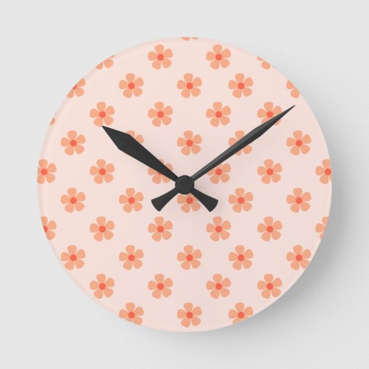 Cute Peach Flower Pattern Minimal Floral Aesthetic Runde Wanduhr (Vorderseite)