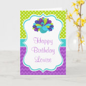 Cute Peacock Green and Purple Birthday Karte (Gelbe Blume)