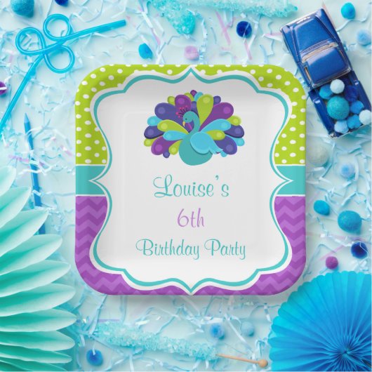 Cute Peacock Green and Purple Pappteller (Party)