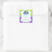 Cute Peacock Green and Purple Quadratischer Aufkleber (Tasche)