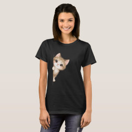 Cute Peeking Cat Graphic Shirt
