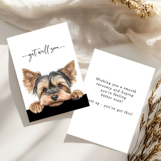 Cute Peeking Yorkie Script Get Well Soon Karte