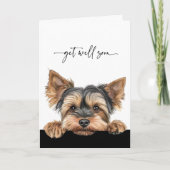 Cute Peeking Yorkie Script Get Well Soon Karte (Vorderseite)