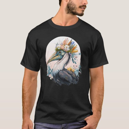 Cute Pelican Bird Flower Crown Floral Birds T-Shirt (Vorderseite)