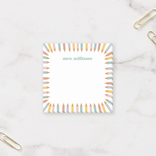 Cute Pencil Border Custom Name Teacher Gift Post-it Klebezettel