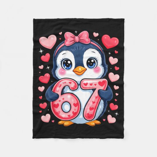 Cute Penguin 67 Six Seven Valentine Hearts 6 7 Mem Fleecedecke (Vorderseite)
