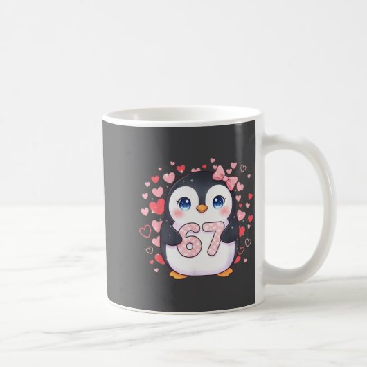 Cute Penguin 67 Six Seven Valentine Hearts 6 7 Mem Kaffeetasse (Rechts)