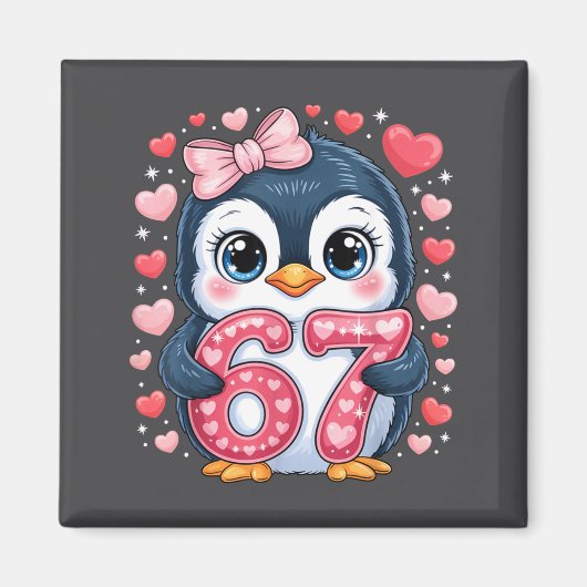 Cute Penguin 67 Six Seven Valentine Hearts 6 7 Mem Magnet (Vorne)