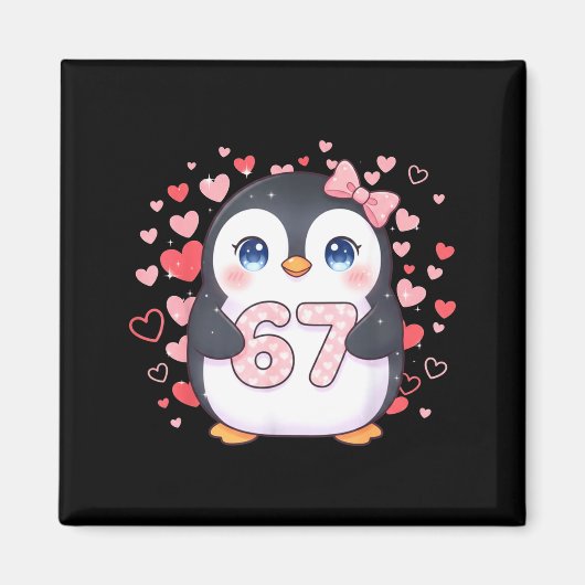 Cute Penguin 67 Six Seven Valentine Hearts 6 7 Mem Magnet (Vorne)