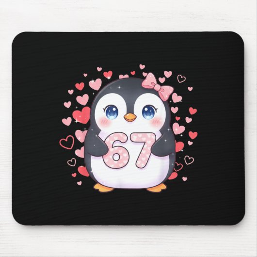 Cute Penguin 67 Six Seven Valentine Hearts 6 7 Mem Mousepad (Vorne)