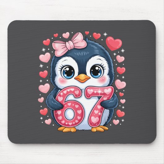 Cute Penguin 67 Six Seven Valentine Hearts 6 7 Mem Mousepad (Vorne)