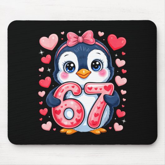 Cute Penguin 67 Six Seven Valentine Hearts 6 7 Mem Mousepad (Vorne)