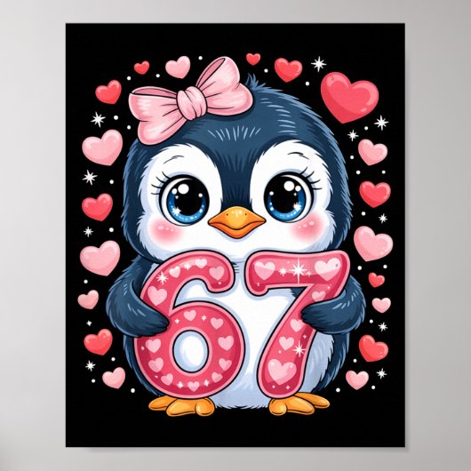 Cute Penguin 67 Six Seven Valentine Hearts 6 7 Mem Poster (Vorne)