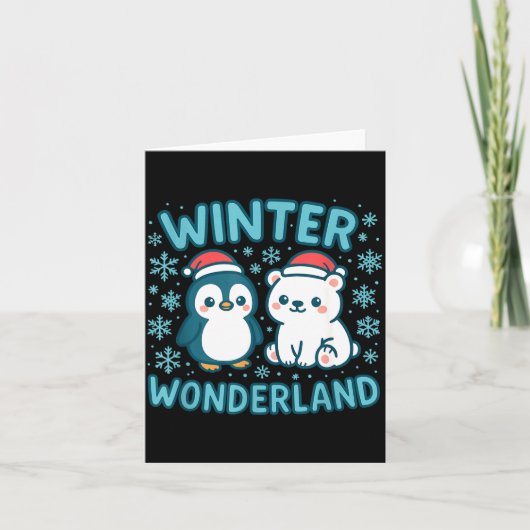 Cute Penguin And Lar Bear Winter Wonderland Christ Karte (Vorderseite)