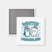 Cute Penguin And Lar Bear Winter Wonderland Christ Magnet (Vorderseite/Rückseite)