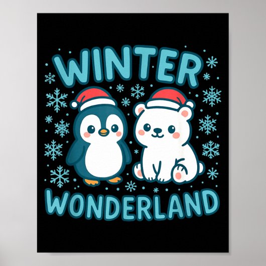 Cute Penguin And Lar Bear Winter Wonderland Christ Poster (Vorne)