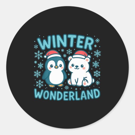 Cute Penguin And Lar Bear Winter Wonderland Christ Runder Aufkleber (Vorderseite)