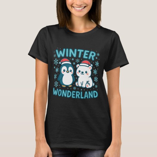 Cute Penguin And Lar Bear Winter Wonderland Christ T-Shirt (Vorderseite)