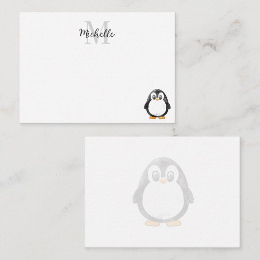 Cute Penguin Cartoon Blank Custom Monogram Mitteilungskarte (Vorne/Hinten)