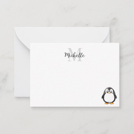 Cute Penguin Cartoon Blank Custom Monogram Mitteilungskarte (Vorderseite)