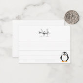 Cute Penguin Cartoon Custom Lined Monogram Mitteilungskarte (Vorderseite/Rückseite Beispiel)