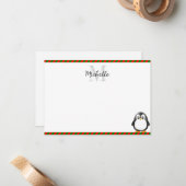 Cute Penguin Cartoon Custom Monogram Mitteilungskarte (Vorderseite/Rückseite Beispiel)