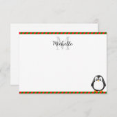 Cute Penguin Cartoon Custom Monogram Mitteilungskarte (Vorne/Hinten)