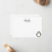 Cute Penguin Cartoon Custom Monogram Mitteilungskarte (Vorderseite/Rückseite Beispiel)