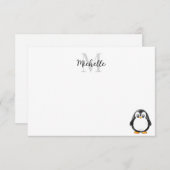 Cute Penguin Cartoon Custom Monogram Mitteilungskarte (Vorne/Hinten)