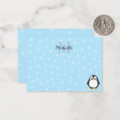 Cute Penguin Cartoon Snow Custom Monogram Mitteilungskarte (Vorderseite/Rückseite Beispiel)