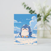 Cute Penguin Chick in Snowy Arctic Landscape Postkarte (Stehend Vorderseite)