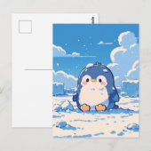 Cute Penguin Chick in Snowy Arctic Landscape Postkarte (Vorne/Hinten)