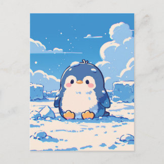 Cute Penguin Chick in Snowy Arctic Landscape Postkarte